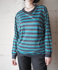 Multi Color Boder Acrylic Long Sleeve Tee GN BK