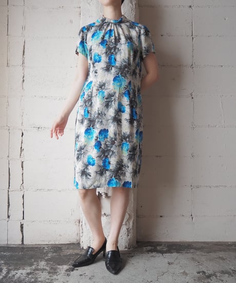 S/S Back Zip Flower Pattern Dress WHBL