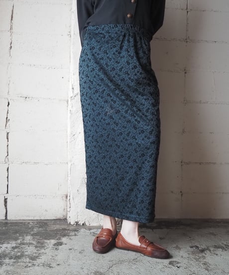 Made in USA Flocked Floral Pattern Long Skirt DGN