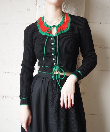 1970-80's Euro Vintage Tyrolean Cardigan BK RE GN