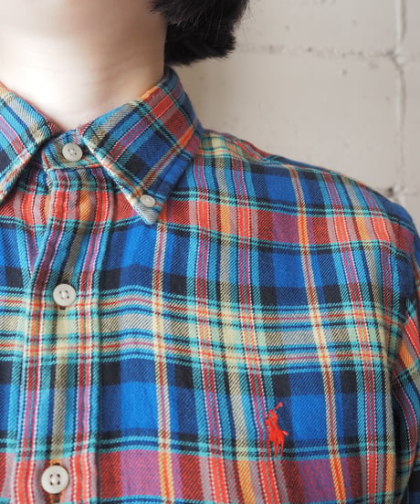 RALPH LAUREN Multi-Color Plaid Shirt BL OR YE