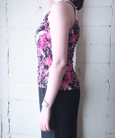 Botanical Pattern Popcorn Camisole BK PI LGN
