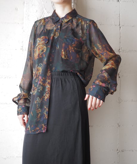 Eddie Bauer Botanical Pattern Sheer Shirt BKGNYE
