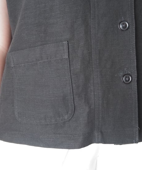 Open Collar Short Sleeve Linen Shirt BK