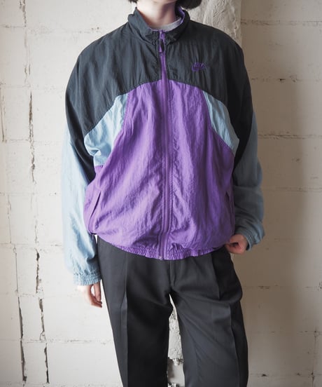1990's NIKE Tricolor Stand Collar Nylon Jacket BK PUR GR