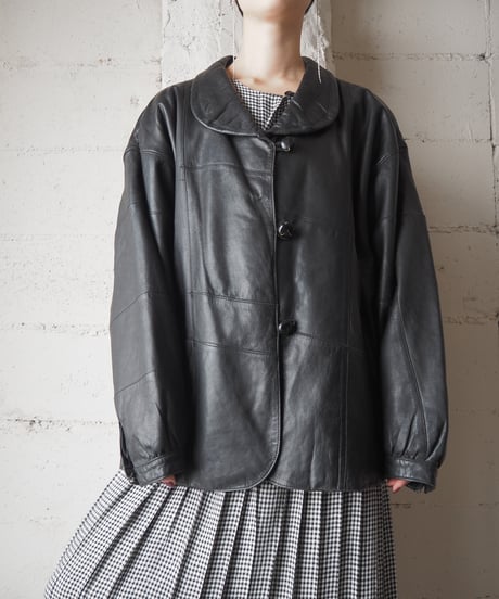 Round Collar Leather Jacket BK