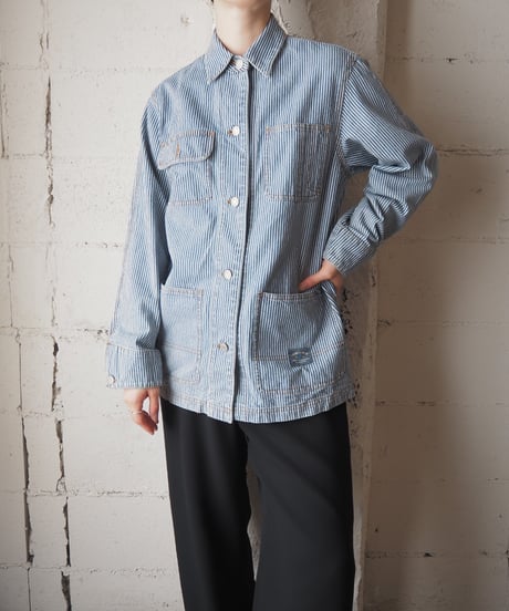 LAUREN JEANS CO. Hiokory Stripe Denim Chore Jacket BLWH