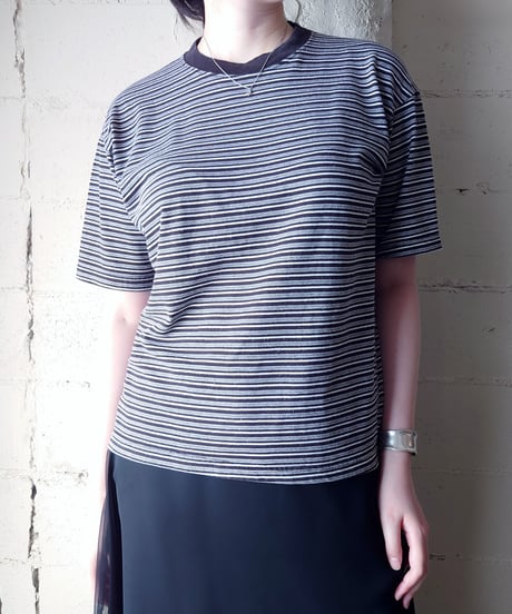 Multi Striped Crew Neck T-Shirt BK WH