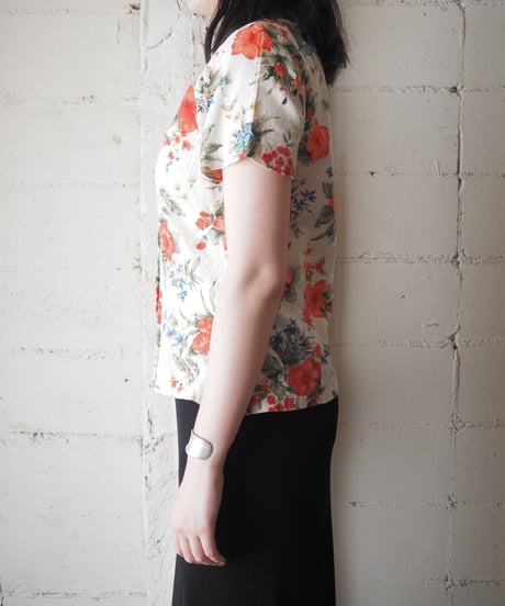 Short Sleeve Eyelet Tropical Hibiscus  Shirt IV RE GN BL