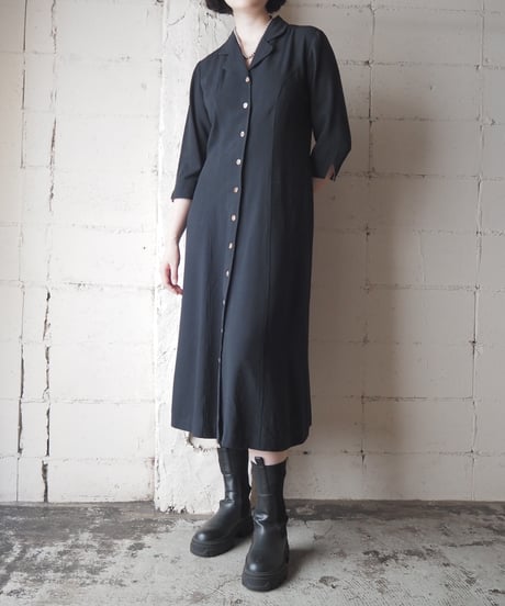 Open Collar Button Front Dress with Leopard Lining BK