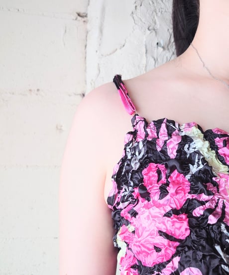 Botanical Pattern Popcorn Camisole BK PI LGN