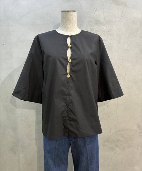 GANNI Cut Out Popin Blouse BK