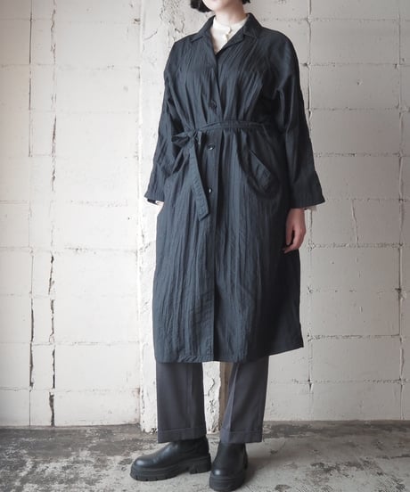 Raglan Sleeve Nylon Long Coat BK