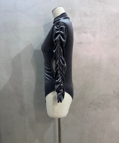 Cutout Design Velour Shirring Bodysuit LBL