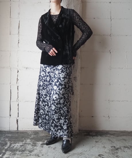 Made in USA Flower Pattern Satin Skirt BK GR