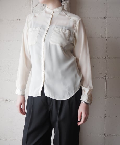 Liz Claiborne Contrast-Stitch Band Collar Shirt IV BK