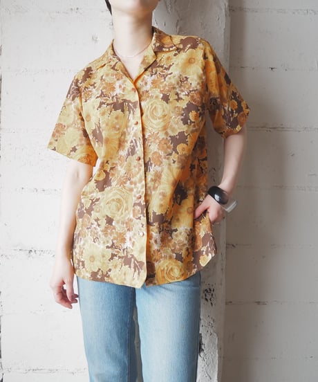 1960-70's Vintage Floral Print Open Collar Shirt YE OR