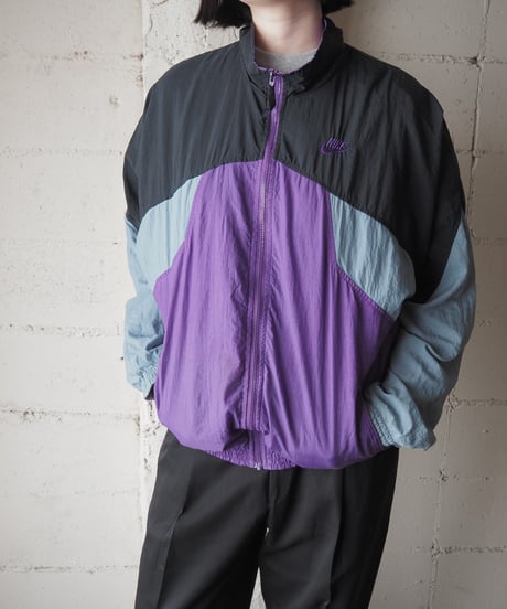 1990's NIKE Tricolor Stand Collar Nylon Jacket BK PUR GR