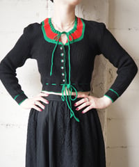 1970-80's Euro Vintage Tyrolean Cardigan BK RE GN