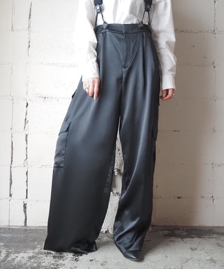 Suspender Shiny Satin Cargo Pants BK