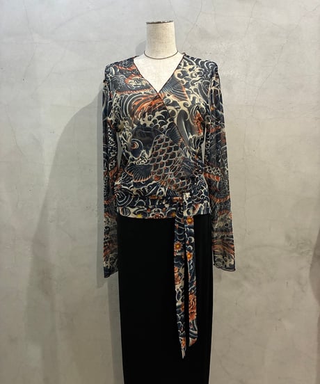 Jean Paul Gaulteir Tatto Print Power Net Wrap Tops NV