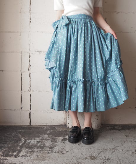 Paisley Pattern Asymmetric Design Tiered Skirt GR GN