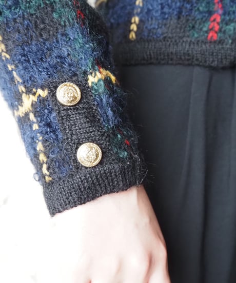 Tartan Plaid Knit Cardigan BKGN