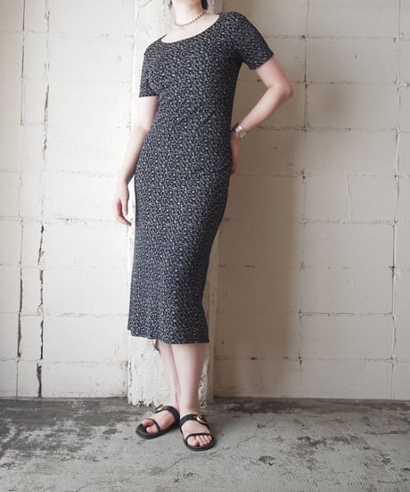 Flower Pattern Short Sleeve Easy Dress BK LGN LBL