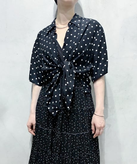 Polka Dot Short Sleeve Rayon Shirt BK WH