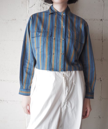 1990's JONES NEW YORK Cropped Multi Stripe Shirt BL BR