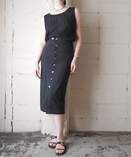 Code Embroidery Sleeveless Rayon Top BK