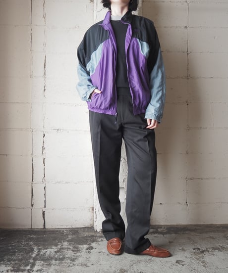 1990's NIKE Tricolor Stand Collar Nylon Jacket BK PUR GR