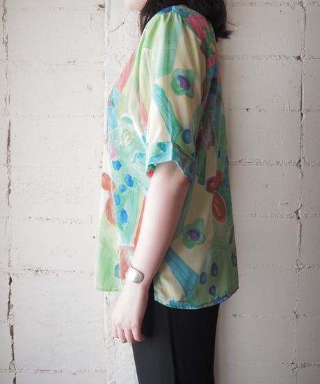 Water Color Print Short Sleeve Shirt YGN YE PI