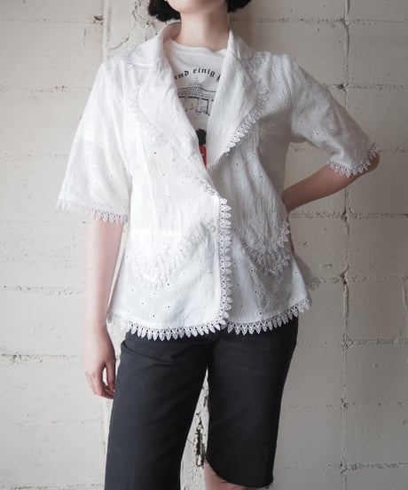 1970-80's Cutwork Lace S/S Jacket WH