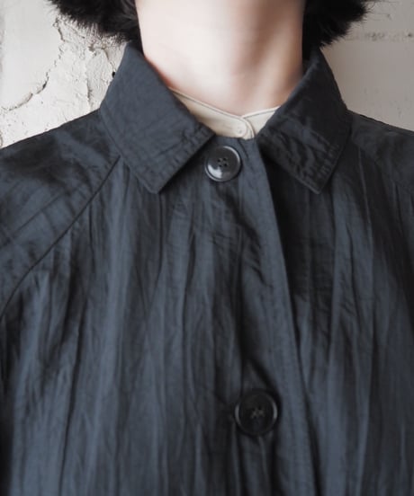 Raglan Sleeve Nylon Long Coat BK