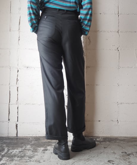Pure Wool 2 Tuck Straight Slacks BK