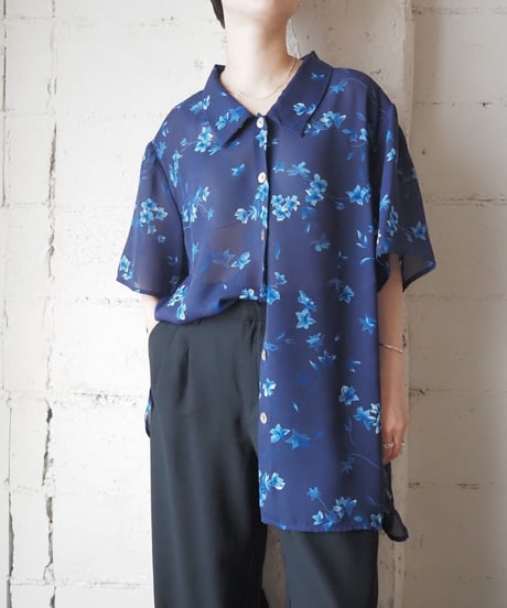 Floral Pattern S/S Sheer Shirt BL