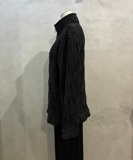Shirring Design Zip Up Blouson BK