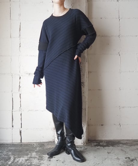 MM6 Maison Margiela Asymmetric Design Rib Cutsewn Dress NVBK