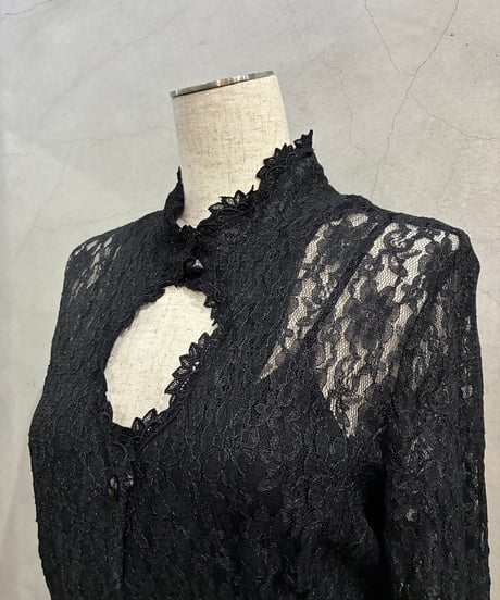 peek-a-boo Collar Lace Shirt Dress BK