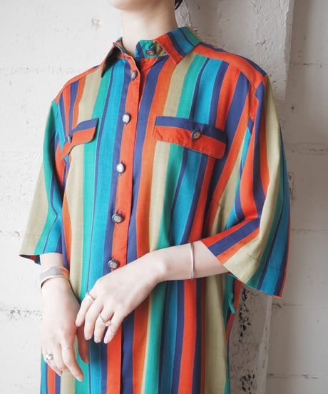 Multi Color Stripe Shirt Dress NV RE GN