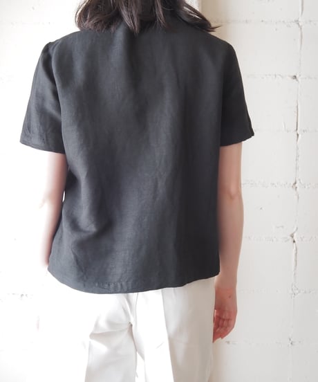 Open Collar Short Sleeve Linen Shirt BK