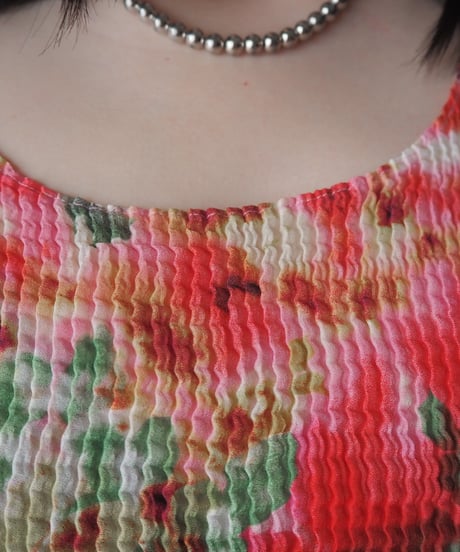 Flower Mosaic Pleated Sleeveless Top PI RE GN PUR