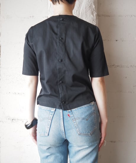 1960-70's Euro Front Embroidery Overdyed Collarless Blouse BK