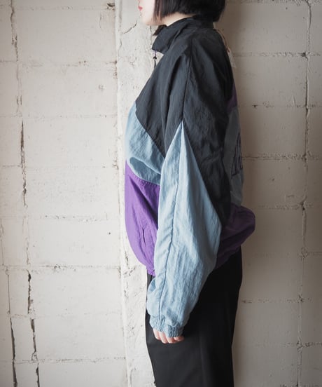 1990's NIKE Tricolor Stand Collar Nylon Jacket BK PUR GR