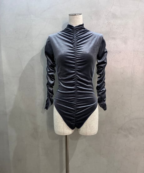Cutout Design Velour Shirring Bodysuit LBL