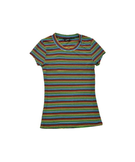 s/s Rainbow Border Rib Tops BK RE BL