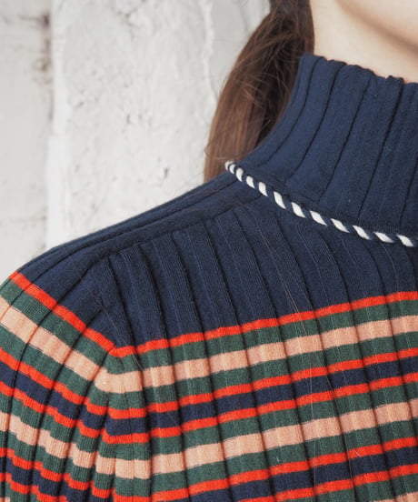 TORY BURCH Striped High Neck Rid Knit Top NVBEPI