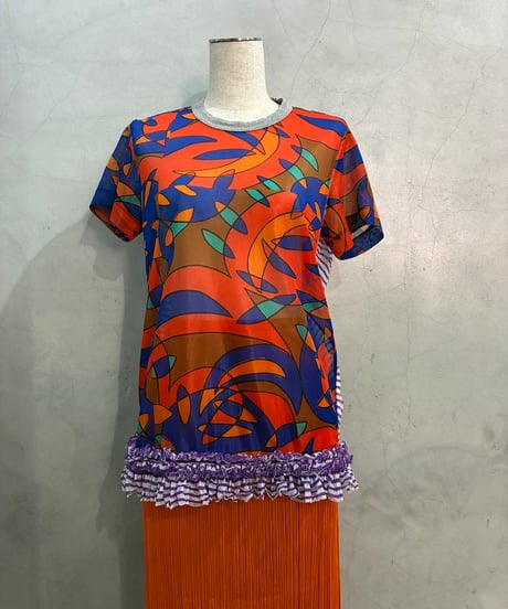 tricot COMME des GARÇONS Geometric Pattern Sheer Tee OR BL PUR