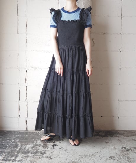 Shirring Bodies Tiered Dress BK